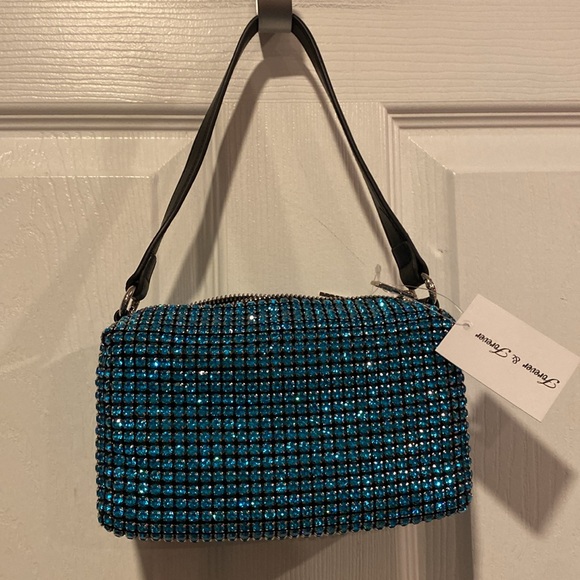 BNWT FOREVER & FOREVER Blue Rhinestone Shoulder Bag - Picture 6 of 7